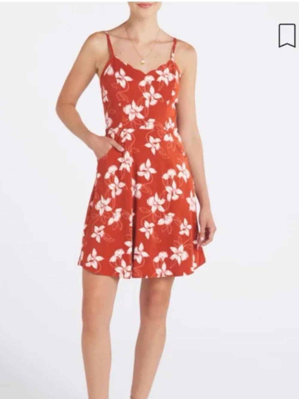 41 Hawthorn Rust Red Floral Sundress with White Print